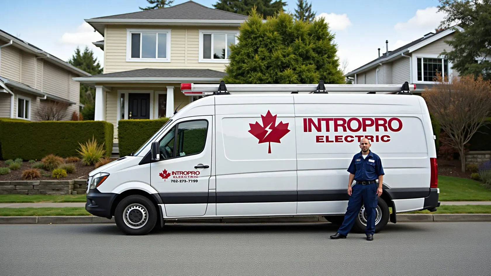 Intropro Electric service truck in Vancouver residential area